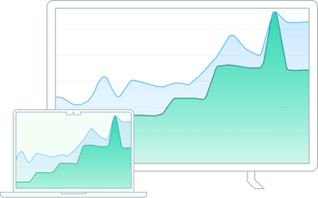 TV and laptop showing rising performance graphs