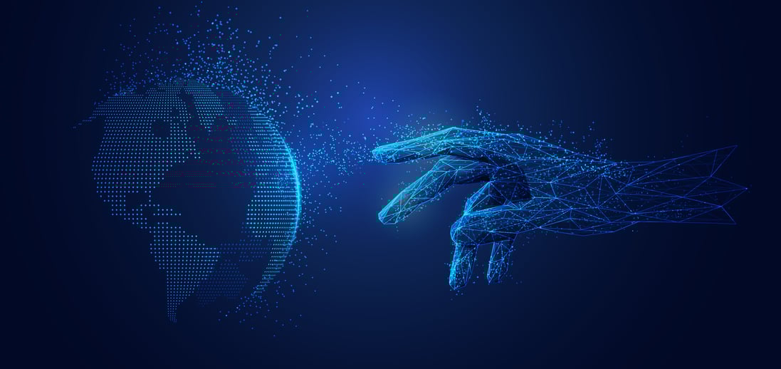 Hand reaching for Earth