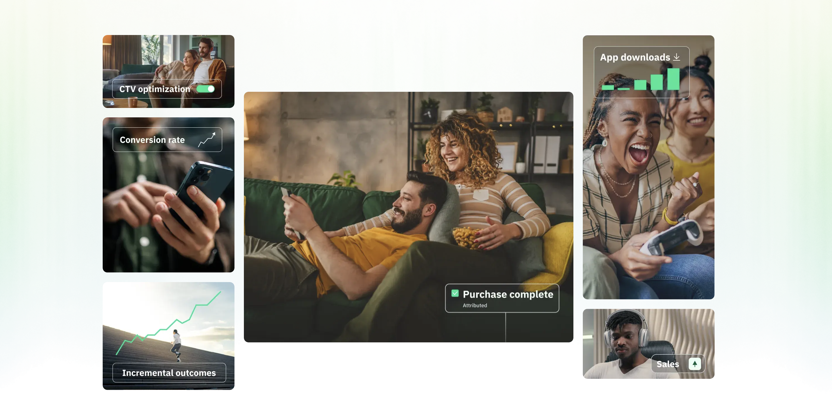 A collage of images that include high-intent consumers watching TV advertising thanks to tvScientific by Pinterest